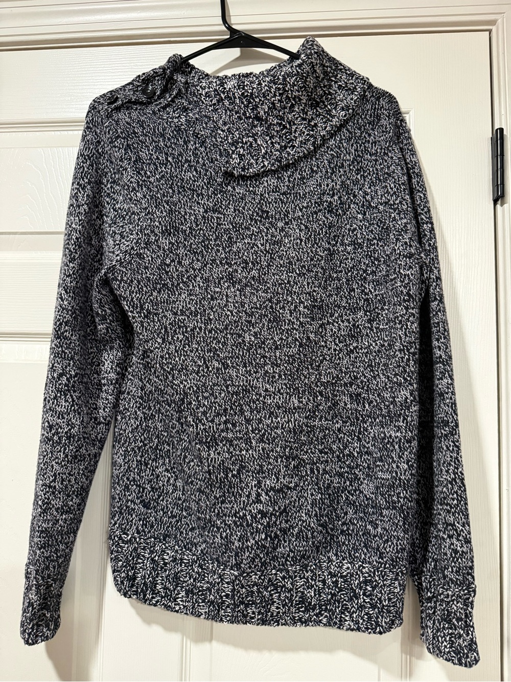 croft & barrow Black and White Marled Cowl Button Sweater - Picture 3 of 4
